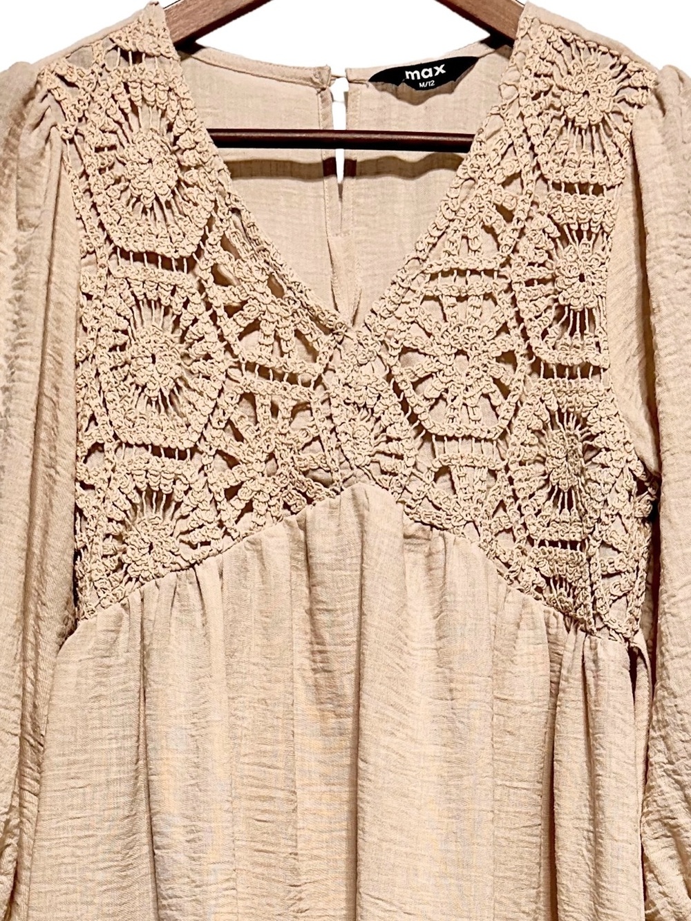 MAX Beige Crochet Lace Boho Midi Dress - Picture 2 of 7